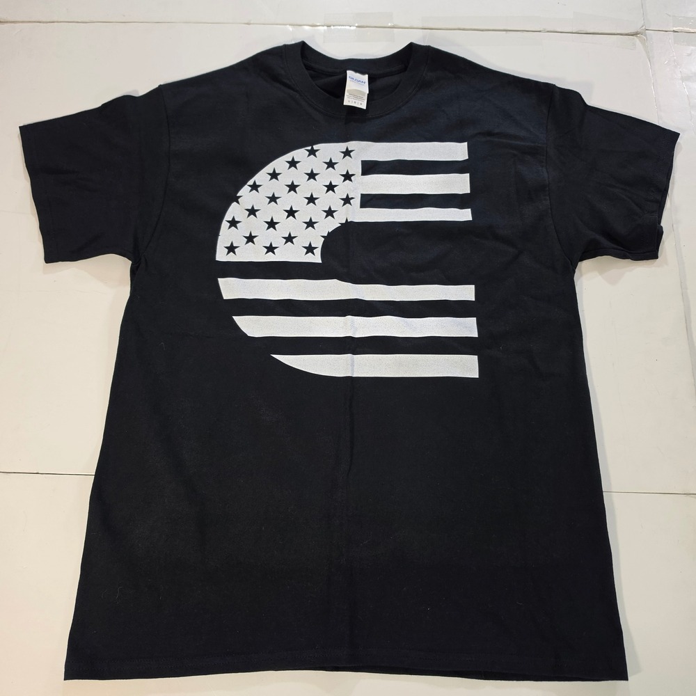 Gildan Ultra Cotton Mens Large Black American Flag Letter C Graphic T-Shirt